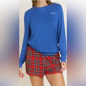 Honeydew Intimates Blue Long-Sleeve Sleep Tee with shorts- super soft! NWOT